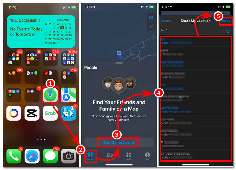 Share Location on iPhone Find My App