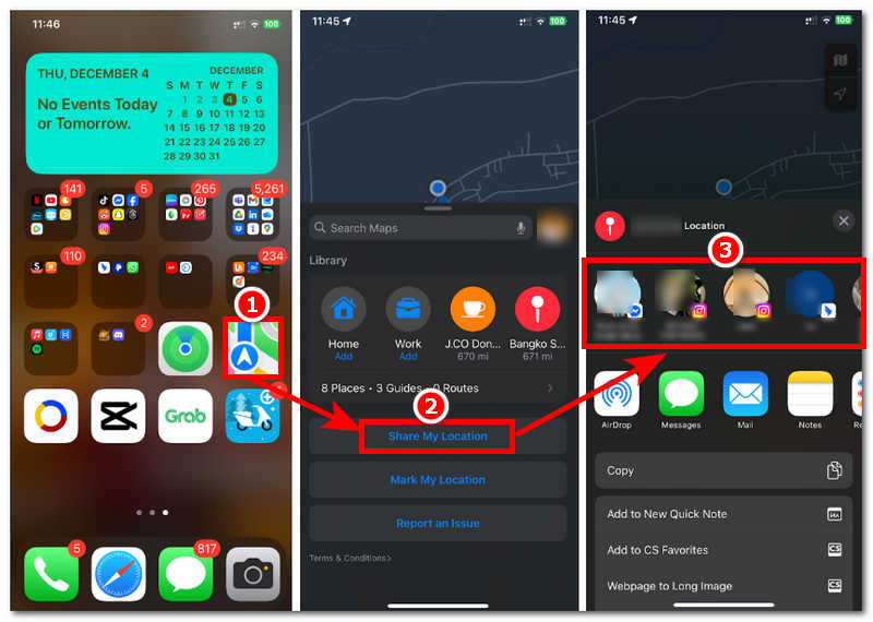 Share Location on iPhone Map App