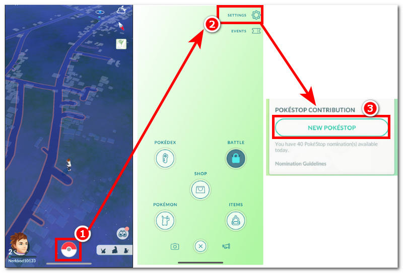 Click New Pokestop