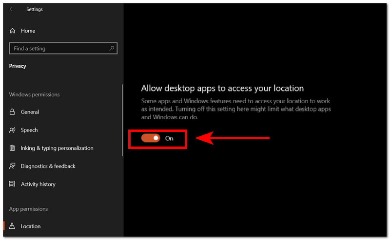 Allow Desktop Apps Access Location