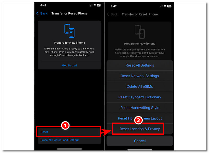 Choose Reset Location And Privacy