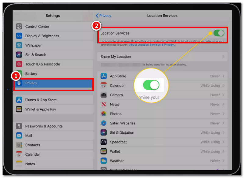 Toggle Location Services on