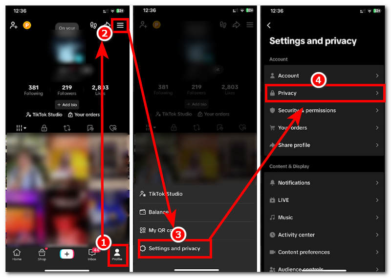 Open Tiktok Setting And Privacy